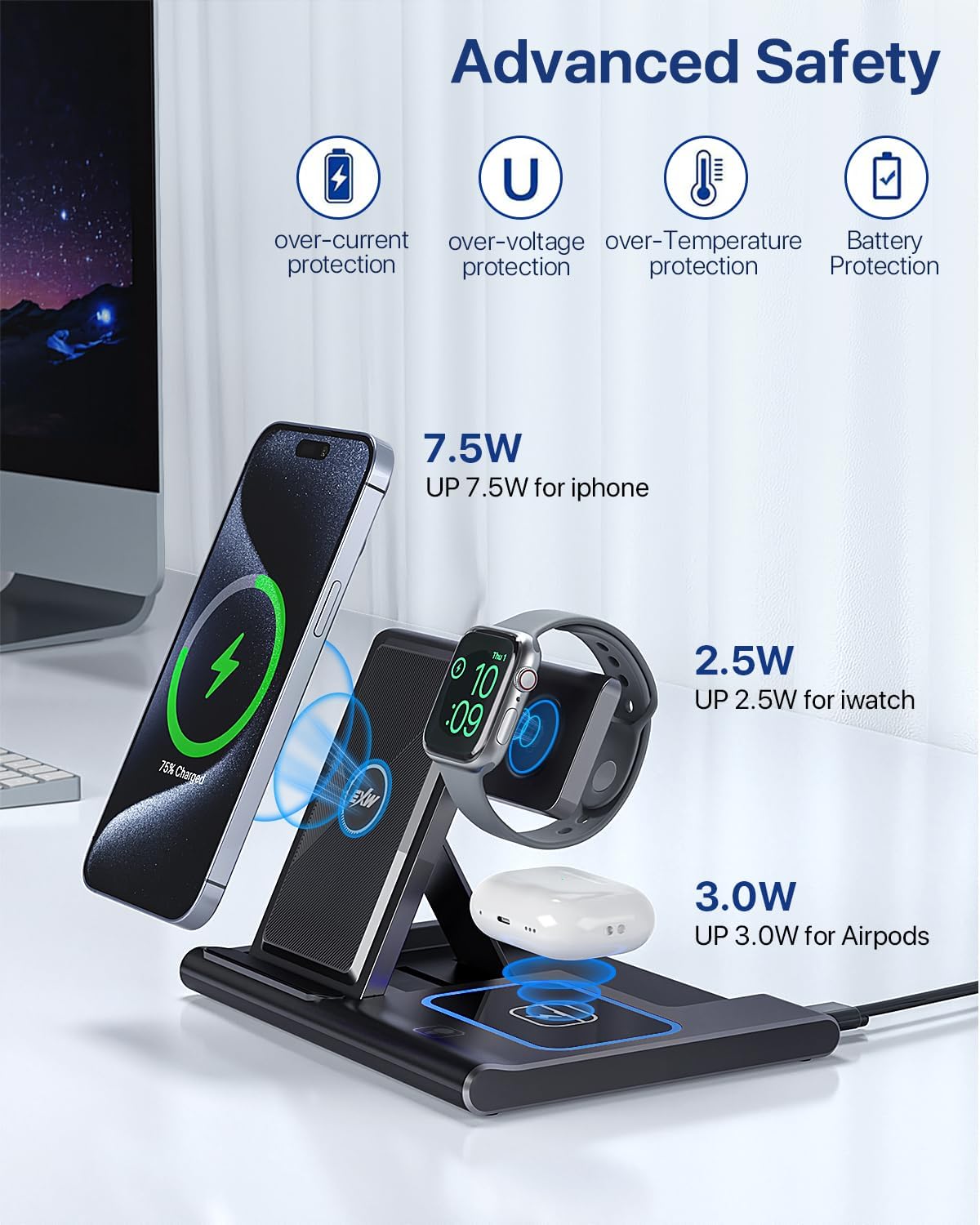 3 in 1 Wireless Charging Station for iPhone AirPods Apple Watch