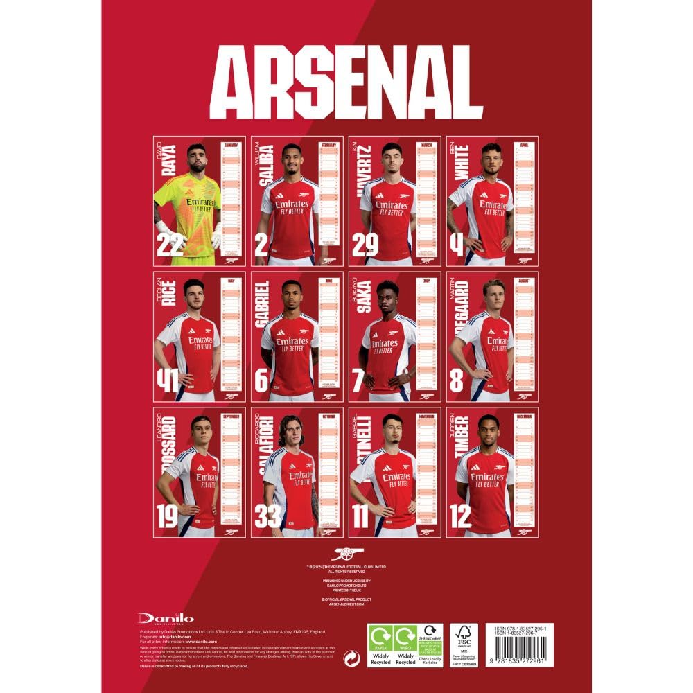 Arsenal Official 2025 A3 Calendar