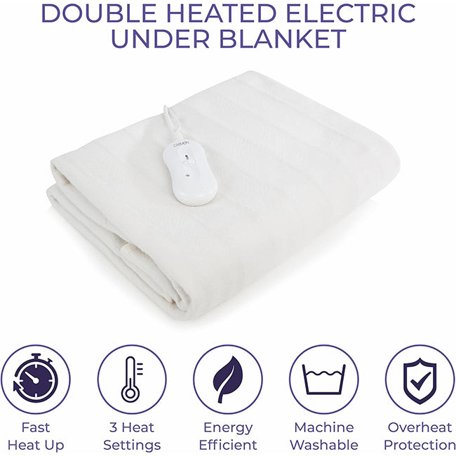 Carmen C81193 Double Heated Under Blanket with Overheat Protection - White - Zhivago Gifts