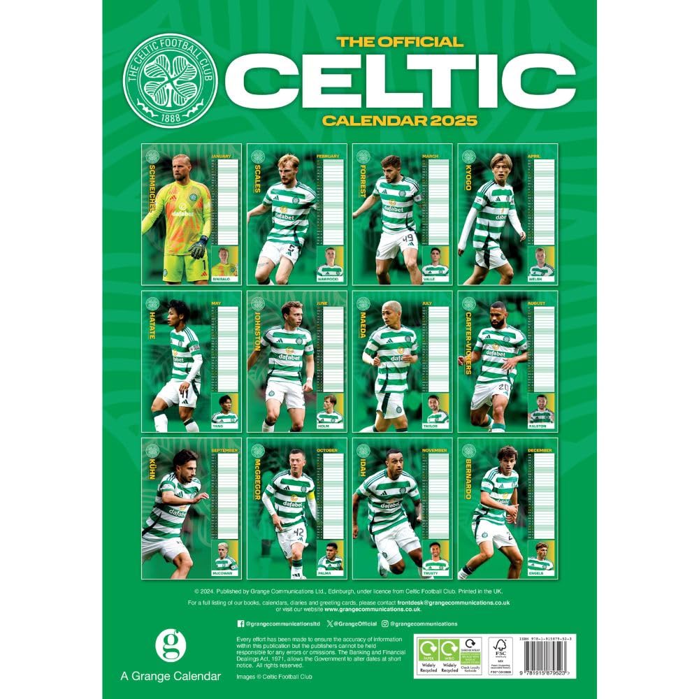 Celtic Official 2025 A3 Calendar galway