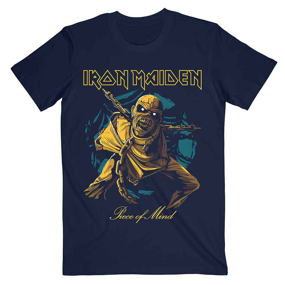  Iron Maiden Navy T-Shirt: Piece of Mind Gold Eddie