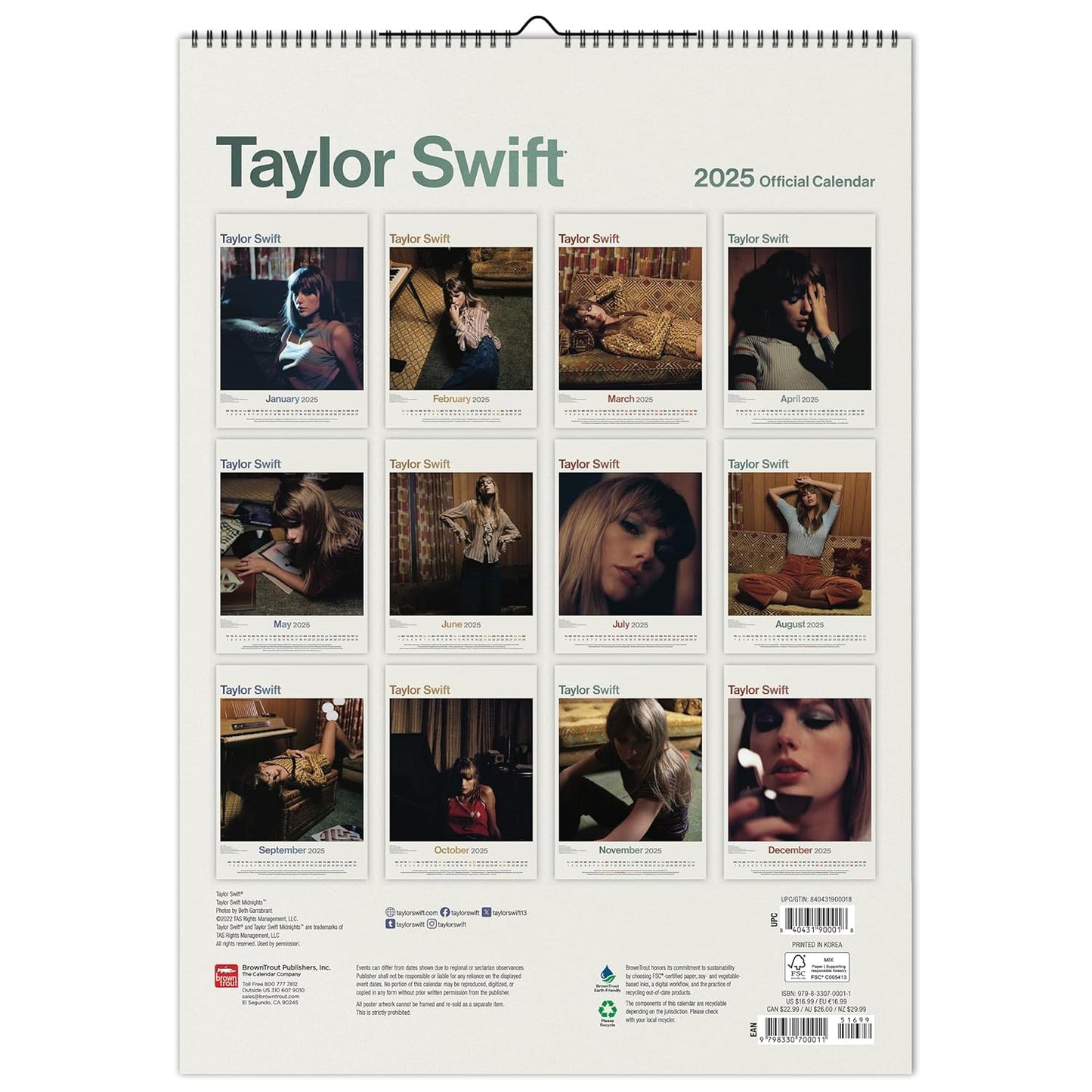 Taylor Swift Official 2025 A3 Calendar