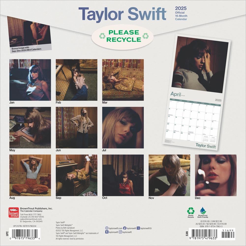 Taylor Swift Official 2025 Square Calendar